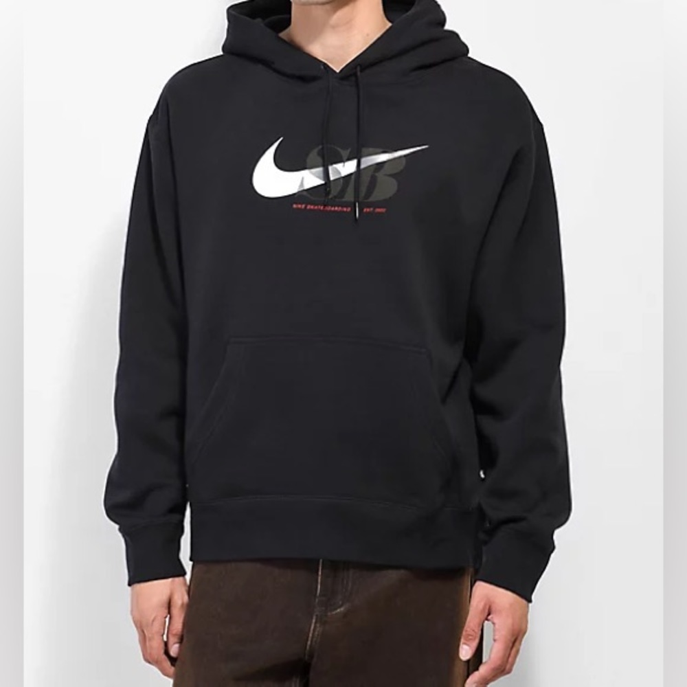 Nike SB Swoosh Through Black Pullover Hoodie size M Mens